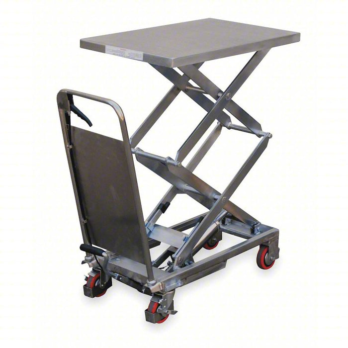 Corrosion-Resistant Manual Mobile Scissor-Lift Table: 800 lb Load Capacity, Dual