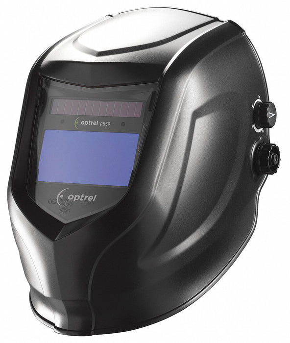 Welding Helmet: Auto-Darkening, 2 Arc Sensors, Black, W9 to W13, 3.94 in x 1.97 in, Analog