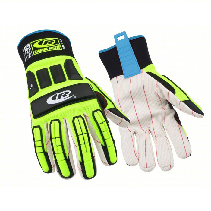 Mechanics Gloves: L ( 9 ), Cotton Corded, Gauntlet Cuff, ANSI Impact Level 1, Unlined, 1 PR