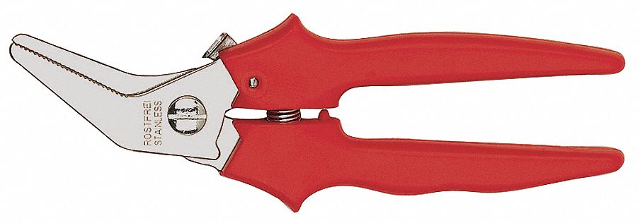 Offset Snip: Straight, 7 1/2 in Overall Lg, 1 1/2 in Cutting Lg, Stainless Steel, Plastic