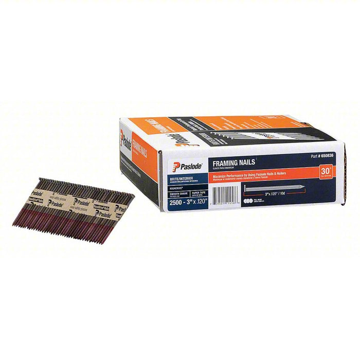 Framing Nails: Framing Nails, Flat, Smooth, 3 in Overall Lg, 3 in Shank Dia, Steel, 2,500 PK