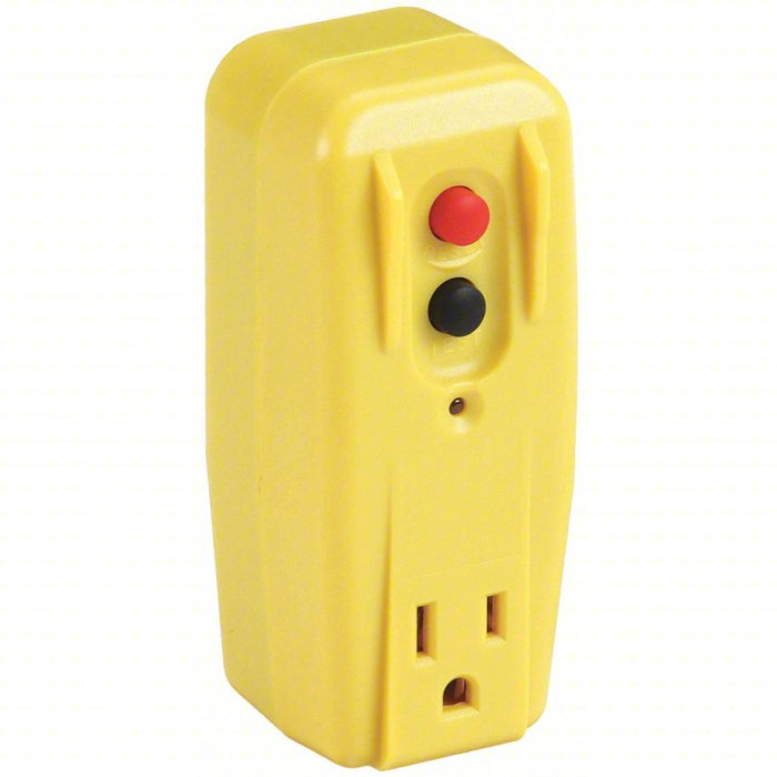 Plug-In GFCI without Cord: 15 A Max. Amps, 125V AC, NEMA 5-15P, NEMA 5-15R, Yellow