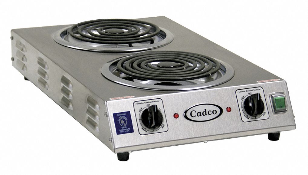 Hot Plate: 2 Elements, Tubular, 8 in Heating Element Dia, 10,236 BtuH Heating Capacity, 220V AC