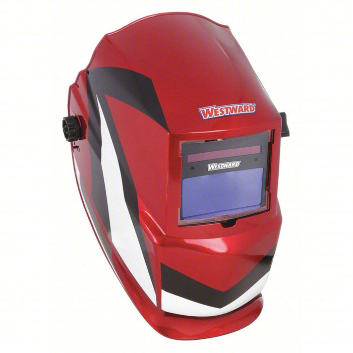 Welding Helmet: Auto-Darkening, 2 Arc Sensors, Graphics, Black/Red/White, W9-13, Analog
