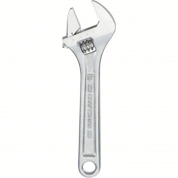 Adjustable Wrench: Steel, Chrome, 6 in Overall Lg, 15/16 in Jaw Capacity, Plain Grip