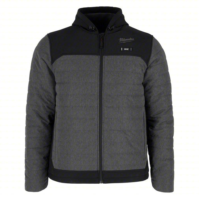 Heated Jacket: Men's, M, Gray, 3 to 12 Hours, 40 in Max Chest Size, 2 Outside Pockets