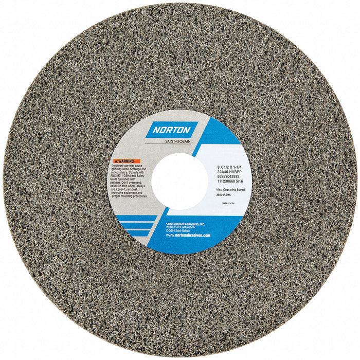 Straight Grinding Wheel: 8 in Dia, 1 1/4 in Arbor, 1/2 in Thick, Aluminum Oxide, H, 32A, 5 PK