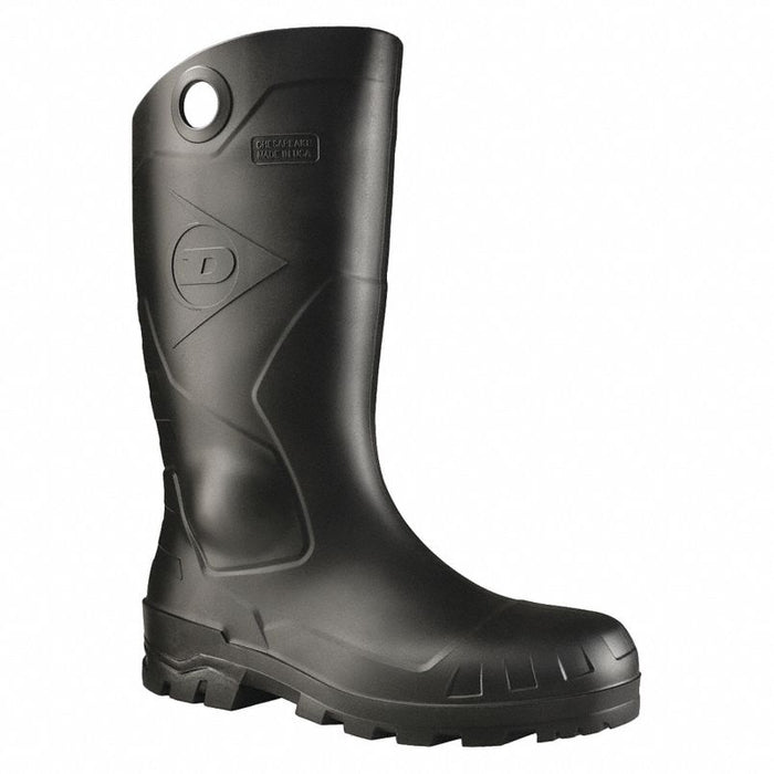 Rubber Boot: Defined Heel/Oil-Resistant Sole/Plain Toe/Waterproof, Flex, PVC, Black, DUNLOP, D, 1 PR