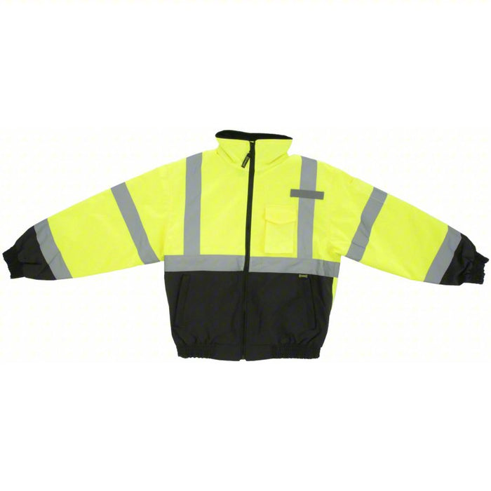 Jacket: U, ANSI Class 3, 3XL, Yellow, -5° to - 45°F, Zipper with Storm Flap, 5 Pockets
