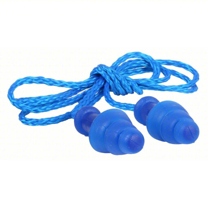 Ear Plugs: Flanged, 25 dB NRR, Metal-Detectable, Corded, Reusable, 100 PK