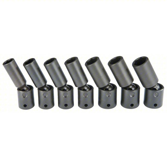 Impact Socket Set: 1/2 in Drive Size, 7 Pieces, 13 to 19 mm Socket Size Range, (7) 6-Point