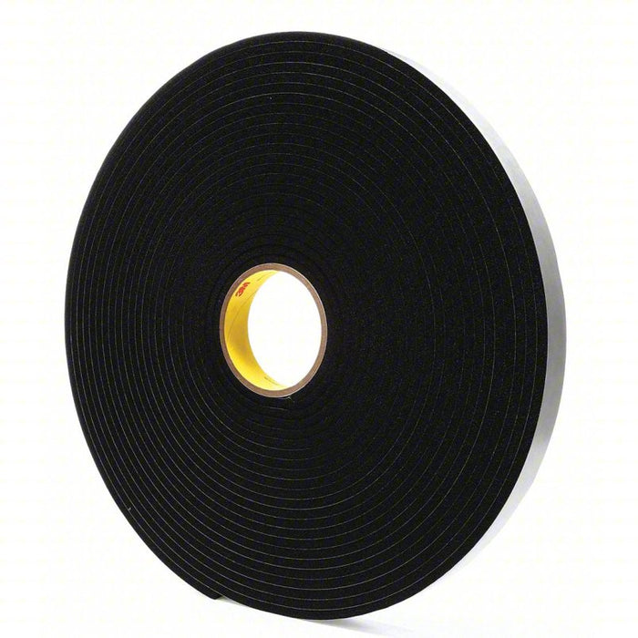 Foam Tape: Continuous Roll, Black, 1 in x 18 yd, 1/4 in Tape Thick, Vinyl Foam, Acrylic, 9PK