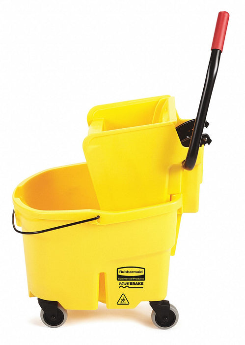 Mop Bucket and Wringer: Side Press, 6 1/2 gal Capacity, Plastic