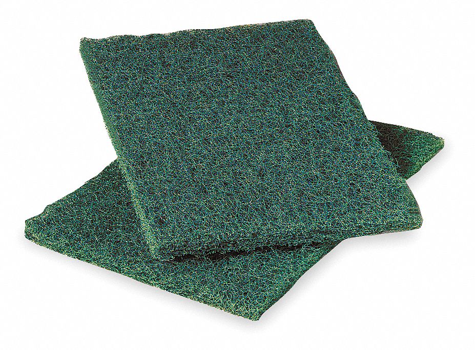 Scouring Pad: Synthetic Fiber, 9 in Lg, 6 in Wd, 1/2 in Ht, Green, 12 PK