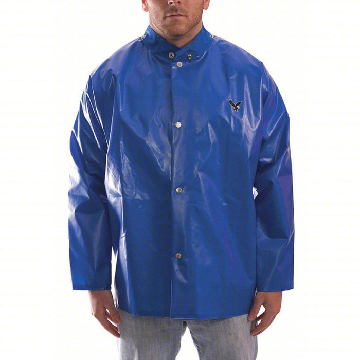 Rain Jacket: Rain Jacket, L, Blue, Snaps with Storm Flap, Nylon/Polyurethane, 0 Pockets