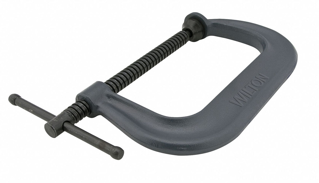 C-Clamp: Extra Heavy Duty, V-Grooved, Swivel, Sliding T Handle, 0 in – 4 1/4 in, Black Oxide