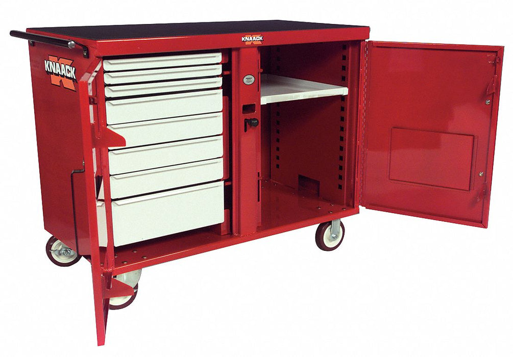 Cabinet Workbench: 46 1/4 in x 25 in, Steel, 1,000 lb Overall Load Capacity, Red, Steel