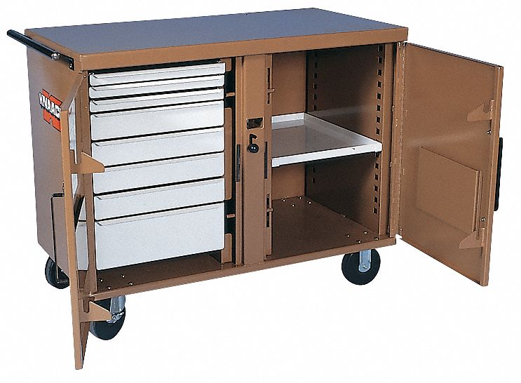 Cabinet Workbench: 46 1/4 in x 25 in, Steel, 1,000 lb Overall Load Capacity, Tan, Steel