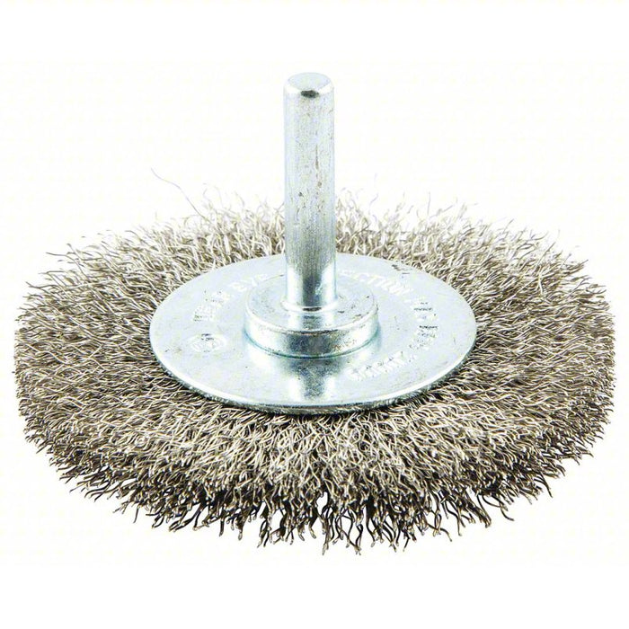 Wire Wheel Brush: 3 in Brush Dia., No Arbor Arbor Hole, 0.008 in Wire Dia., Stainless Steel