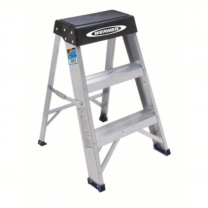 Step Stand: 2 Steps, 24 in Top Step Ht, 17 in Bottom Wd, 300 lb Load Capacity, Silver/Black