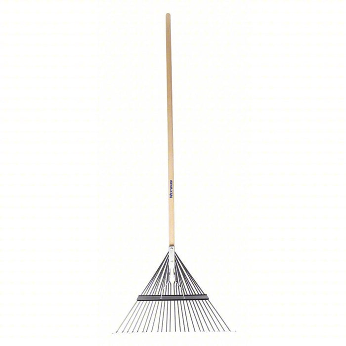 Lawn Rake: Steel, 14 1/2 in Lg of Tines, 23 1/2 in Overall Wd of Tines, 24 Tines, Wood