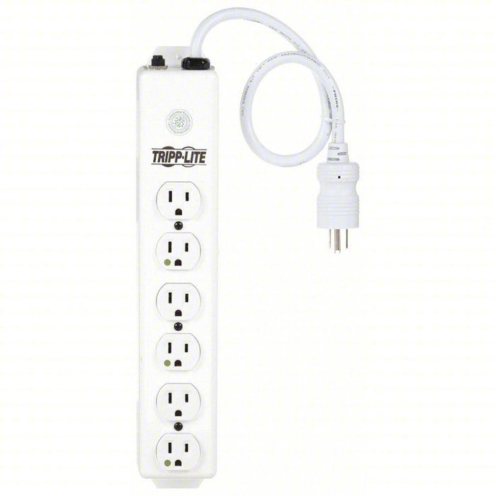 Outlet Strip: 6 Outlets, 1.5 ft Cord Lg, 15 A Max. Amps