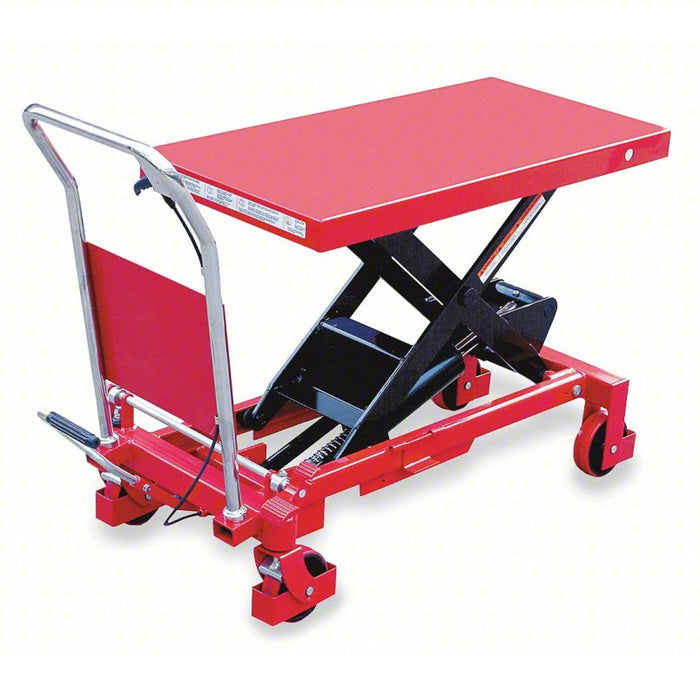 Manual Mobile Scissor-Lift Table: 2,000 lb Load Capacity, 40 in x 20 in Platform, Steel
