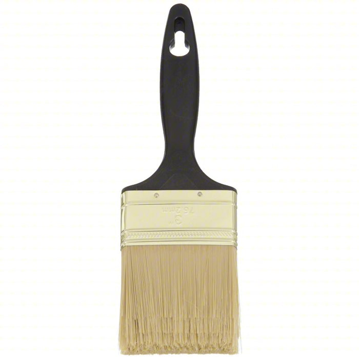 Paint Brush: Flat Sash Brush, 3 in, Synthetic, Polyester, 9 11/16 in Overall Lg