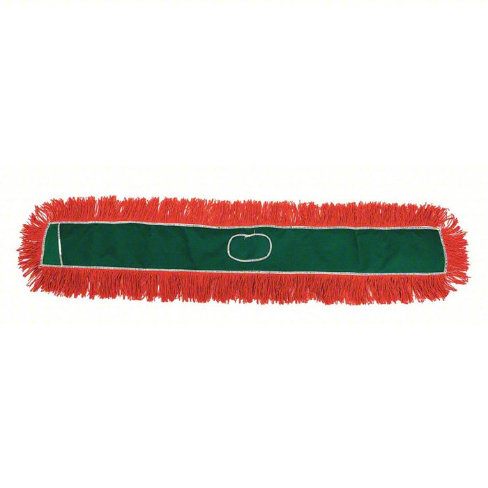Dust Mop: Snap On, Nylon/Polyester, 50 in Wd, 6 in Dp, Launderable, Green/Red, Slide On