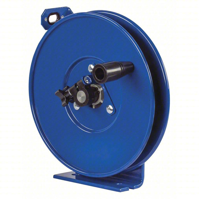 Retractable Grounding Wire Reel: Hand, Powder Coated, Locking, Blue