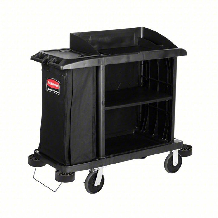 Compact Housekeeping Cart: 34 gal Waste Container Capacity, 3 Shelves