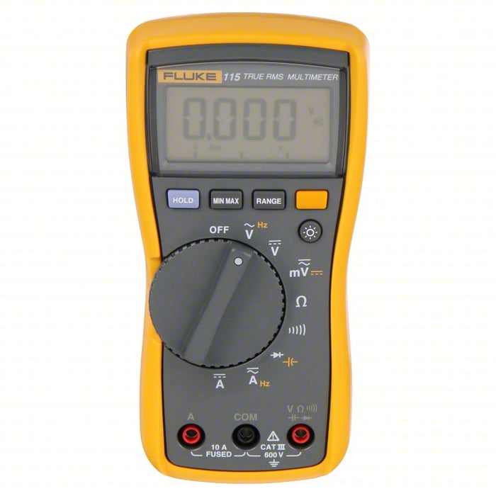 Digital Multimeter: CAT III 600V, TRMS, 600 V Max AC Volt Measurement, 6,000, LCD, FLUKE-115