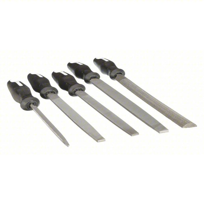 File Set: 10 in Half Round/10 in Mill/6 in Slim Taper/8 in Flat/8 in Mill, Includes Handle, 5 Pieces