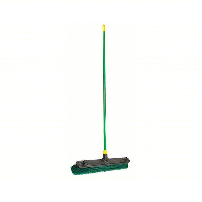 Push Broom: 24 in Sweep Face, Soft/Stiff Combo, Synthetic, Green Bristle, 60 in Handle Lg