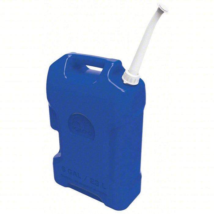 Water Container: 6 gal Capacity, 21 1/4 in Ht, 13 13/16 in Lg, 6 15/16 in Wd, Blue