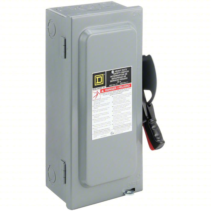 Safety Switch: Non-Fusible, 30 A, Three Phase, 600V AC, Galvanized Steel, Indoor