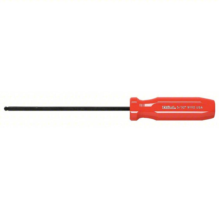General Purpose Ball End Hex Screwdriver: 5/32 in Tip Size, 9 1/4 in Overall Lg, Fluted Grip