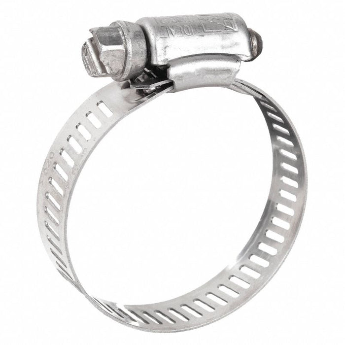 Worm Gear Hose Clamp: 301 Stainless Steel, Perforated Band, 4 in – 6 in Clamping Dia, 10 PK