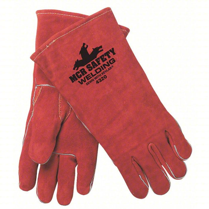 Welding Gloves: Straight Thumb, Gauntlet Cuff, Premium, Red Cowhide, MCR Safety Welding 4320, XL/10