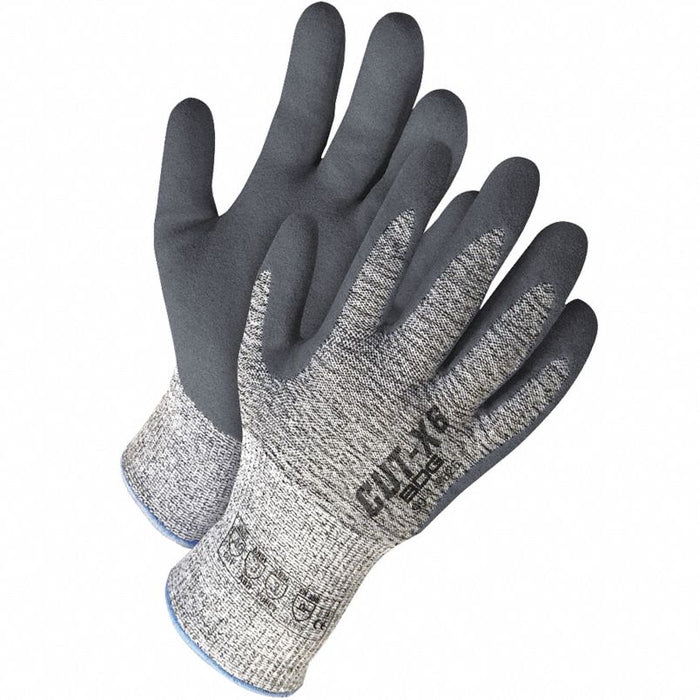 Coated Gloves: XS ( 6 ), ANSI Cut Level A6, Palm, Nitrile, HPPE ( 13 ga ), Sandy, Gray, 1 PR