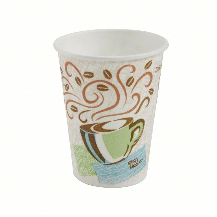 Disposable Hot Cup: 12 oz Capacity, White, Paper, Unwrapped, Coffee Haze, 1,000 PK