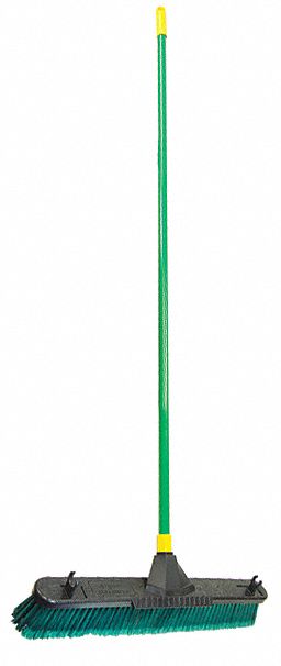 Push Broom: 24 in Sweep Face, Soft/Stiff Combo, Synthetic, Green Bristle, 60 in Handle Lg