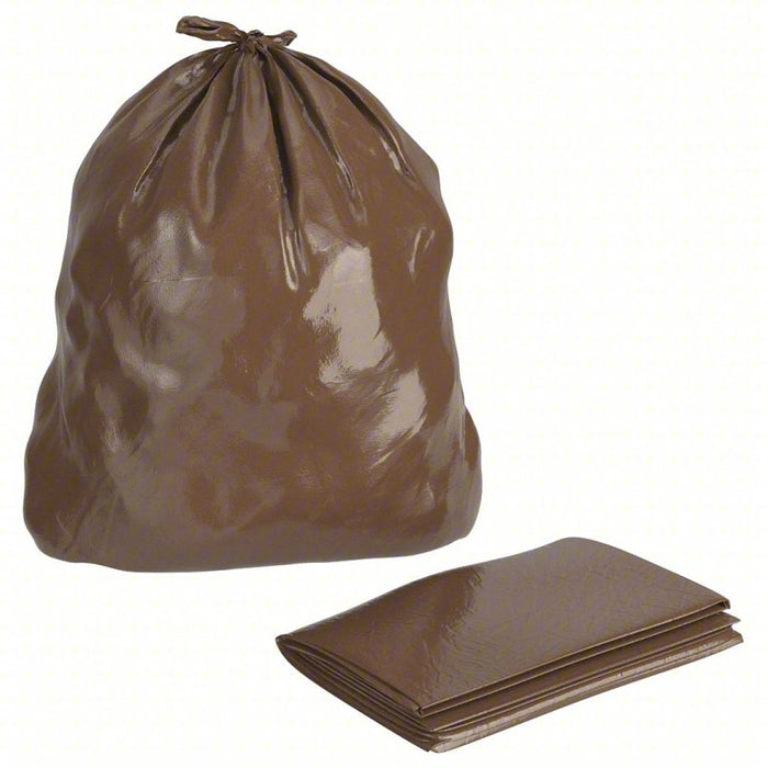 Recycled Trash Bags: 24 in Wd, 24 in Ht, 1 mil Thick, Black/Brown, 250 PK