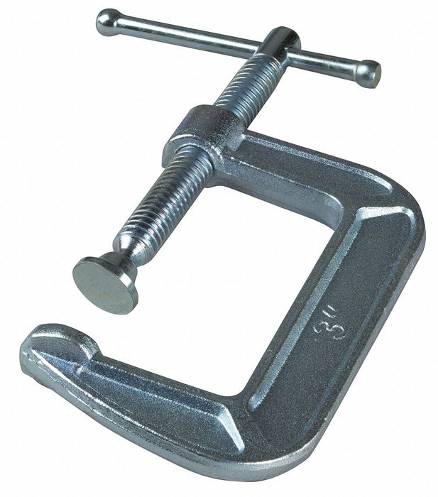 C-Clamp: 3 in Max. Opening, 1 3/4 in Throat Dp, Drop forged steel, 1,200 lb Clamping Pressure