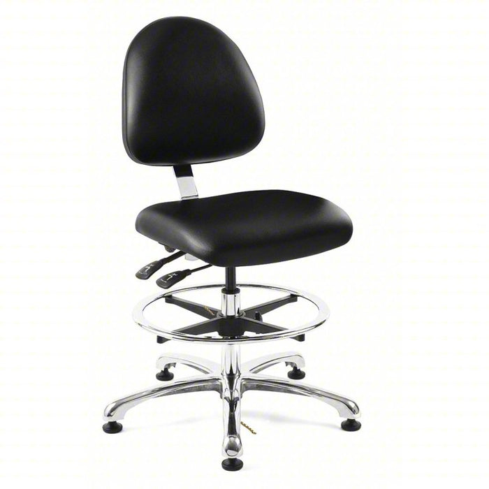 Ergonomic ESD Chair: Vinyl (Antibacterial), 22 in to 29-1/2 in, 300 lb Wt Capacity, Black