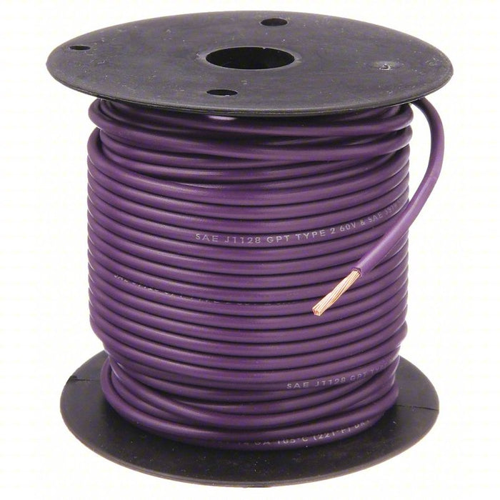 Primary Automotive Wire: 14 AWG Wire Size, PVC, Stranded, 100 ft Lg, Violet