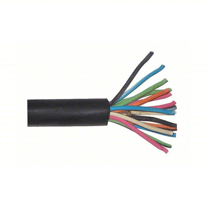 Portable Cord: 16 Conductors, 16 AWG Wire Size, EPDM Rubber, Black, 250 ft Lg, 600 V Volt