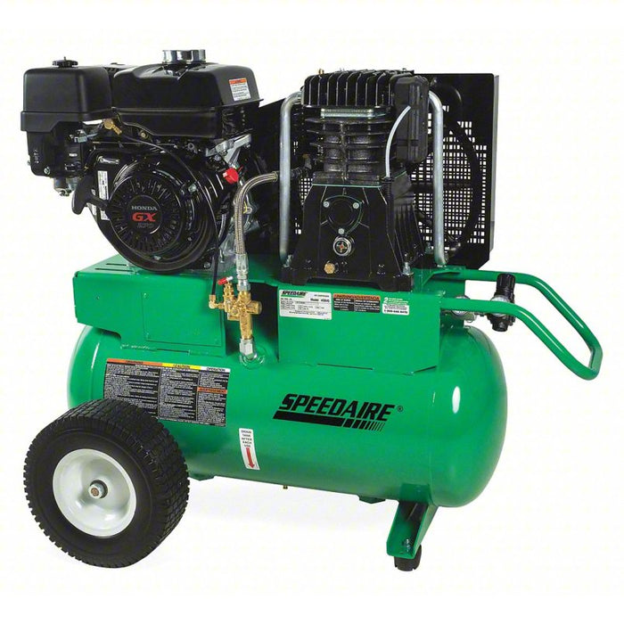 Portable Gas Air Compressor: 2 Stage, 9 hp Engine, Honda, 18.3 cfm @ 90 psi, Horizontal