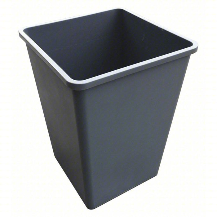 Trash Can: Square, Gray, 35 gal Capacity, 19 1/2 in Wd/Dia, 19 1/2 in Dp, 27 1/2 in Ht