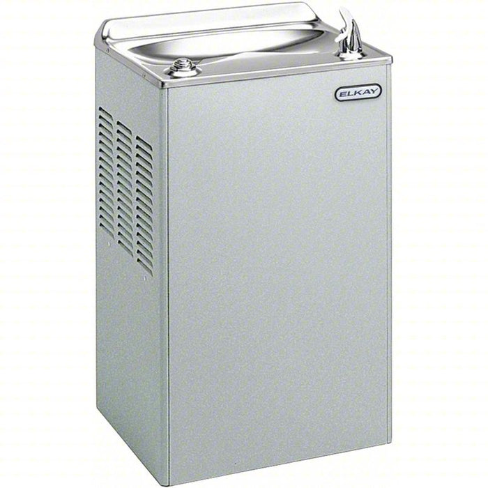 Single Drinking Fountain: On-Wall, Refrigerated, 29 1/2 in Ht, Gray, Non-Filtered